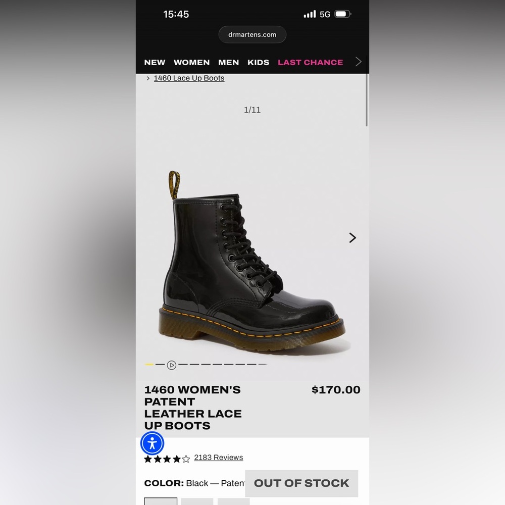Doc Dr. Martens Black Patent 1460 Lace-Up Boots, UK 5/US 7/EU 38 Women - Picture 8 of 9